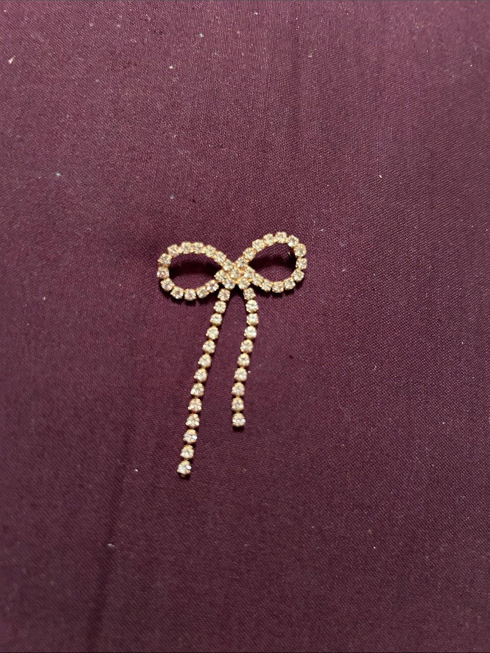 Rhinestone Bow Brooch - Gold Tone